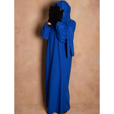 Abaya de prière voile integré bleu roi en soie de medine